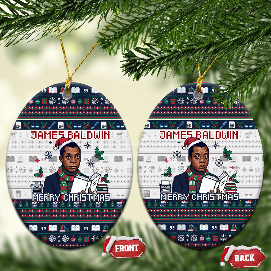 James Baldwin Christmas Santa Ceramic Ornament Ugly Pixel Pattern Black History Holiday