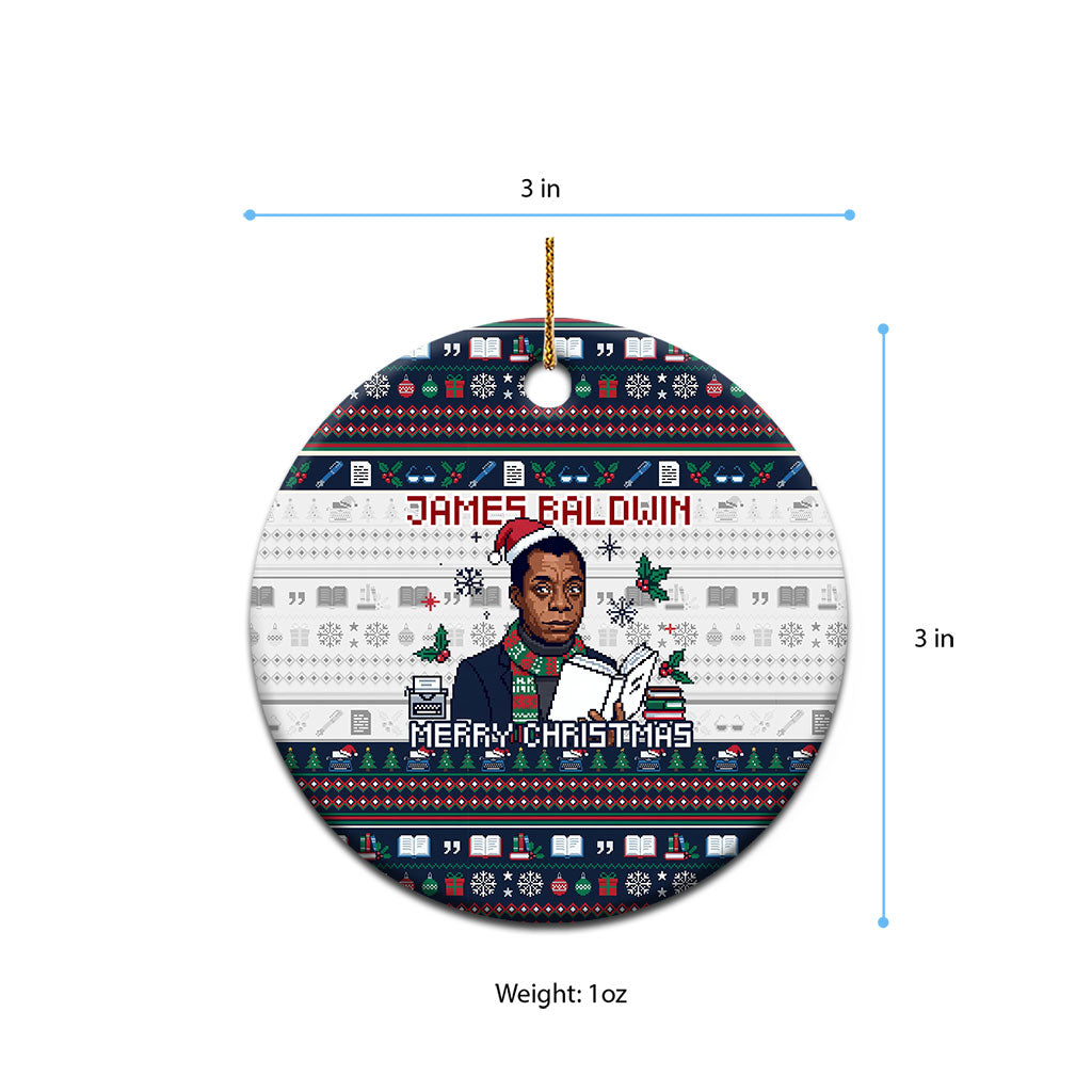 James Baldwin Christmas Santa Ceramic Ornament Ugly Pixel Pattern Black History Holiday