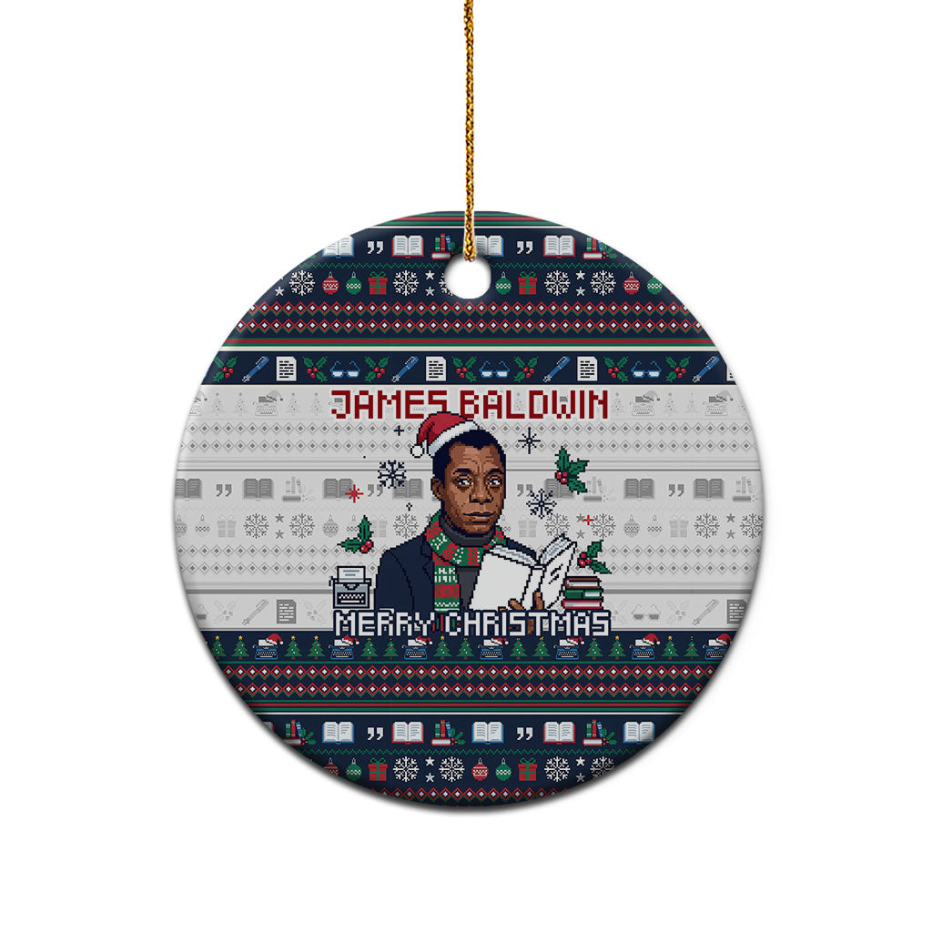 James Baldwin Christmas Santa Ceramic Ornament Ugly Pixel Pattern Black History Holiday