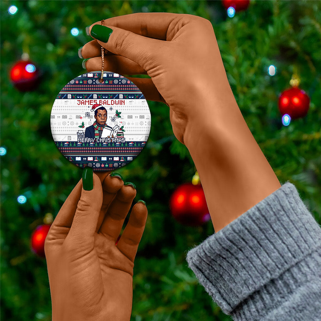 James Baldwin Christmas Santa Ceramic Ornament Ugly Pixel Pattern Black History Holiday