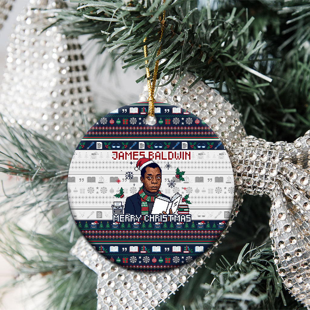 James Baldwin Christmas Santa Ceramic Ornament Ugly Pixel Pattern Black History Holiday