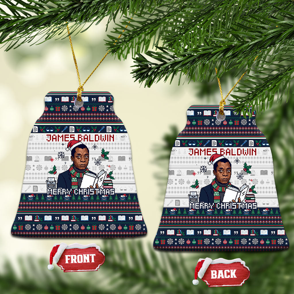 James Baldwin Christmas Santa Ceramic Ornament Ugly Pixel Pattern Black History Holiday