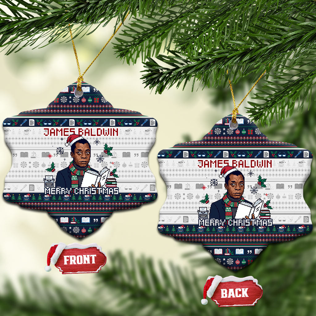 James Baldwin Christmas Santa Ceramic Ornament Ugly Pixel Pattern Black History Holiday