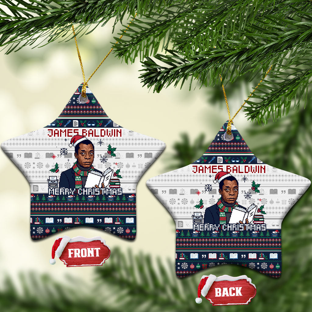 James Baldwin Christmas Santa Ceramic Ornament Ugly Pixel Pattern Black History Holiday