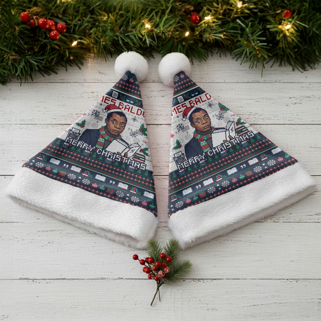 James Baldwin Christmas Santa Christmas Santa Hat Ugly Pixel Pattern Black History Holiday