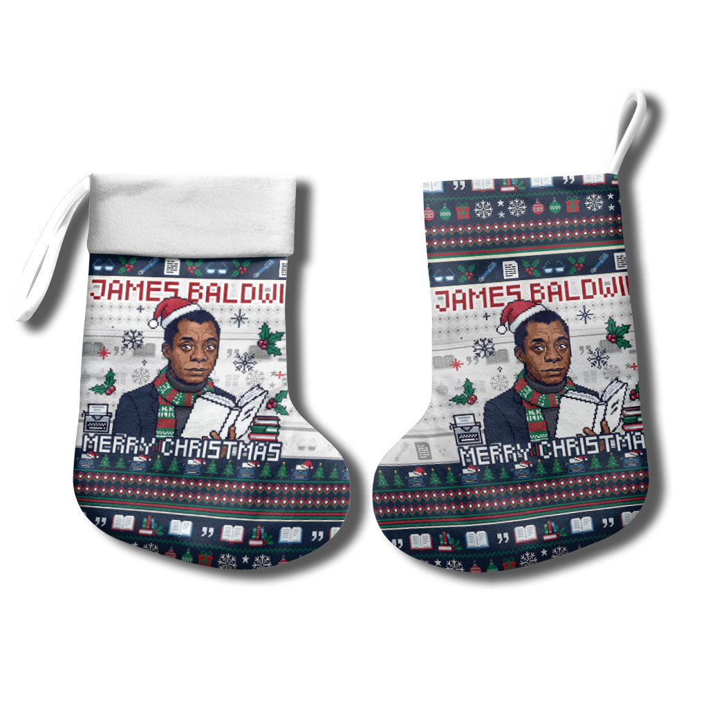 James Baldwin Christmas Santa Christmas Stocking Ugly Pixel Pattern Black History Holiday
