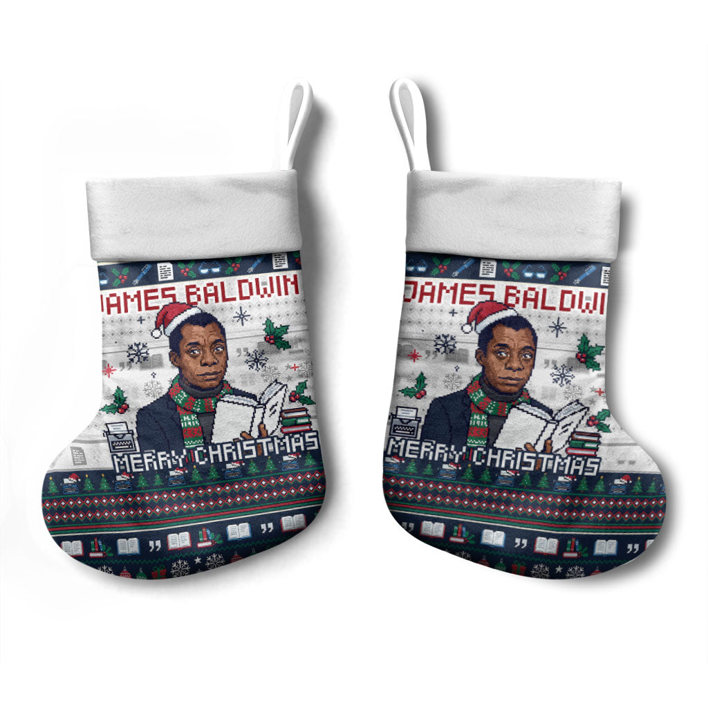 James Baldwin Christmas Santa Christmas Stocking Ugly Pixel Pattern Black History Holiday