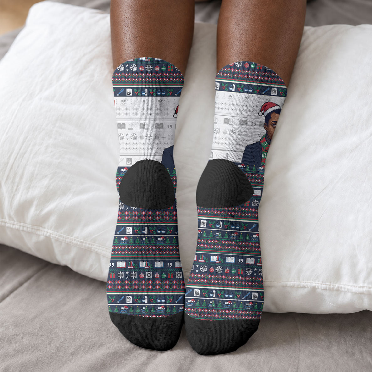 James Baldwin Christmas Santa Crew Socks Ugly Pixel Pattern Black History Holiday