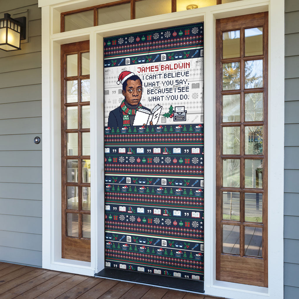 James Baldwin Christmas Santa Door Cover Ugly Pixel Pattern Black History Holiday