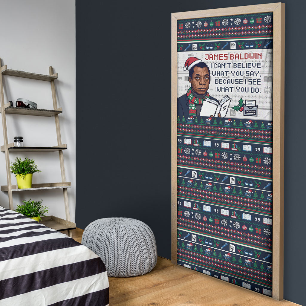 James Baldwin Christmas Santa Door Cover Ugly Pixel Pattern Black History Holiday
