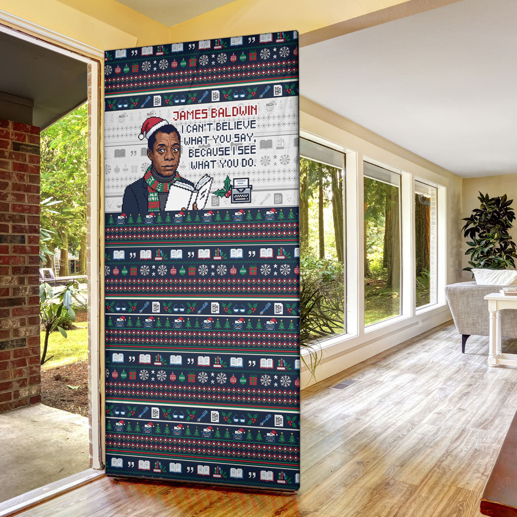 James Baldwin Christmas Santa Door Cover Ugly Pixel Pattern Black History Holiday