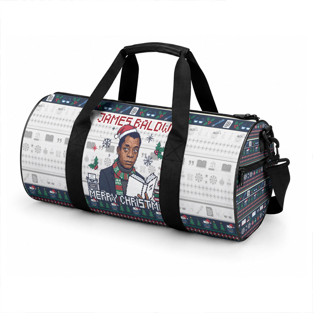 James Baldwin Christmas Santa Duffle Bag Ugly Pixel Pattern Black History Holiday