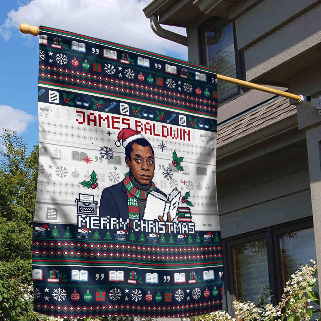 James Baldwin Christmas Santa Garden Flag Ugly Pixel Pattern Black History Holiday