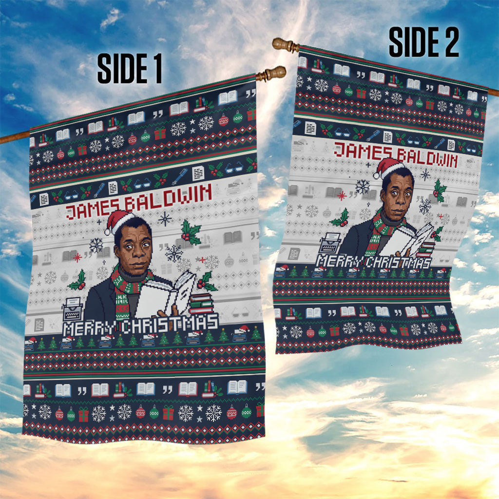 James Baldwin Christmas Santa Garden Flag Ugly Pixel Pattern Black ...