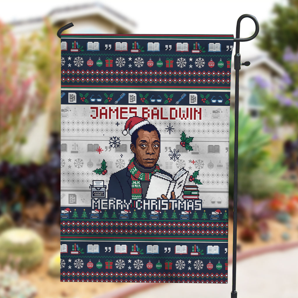 James Baldwin Christmas Santa Garden Flag Ugly Pixel Pattern Black History Holiday