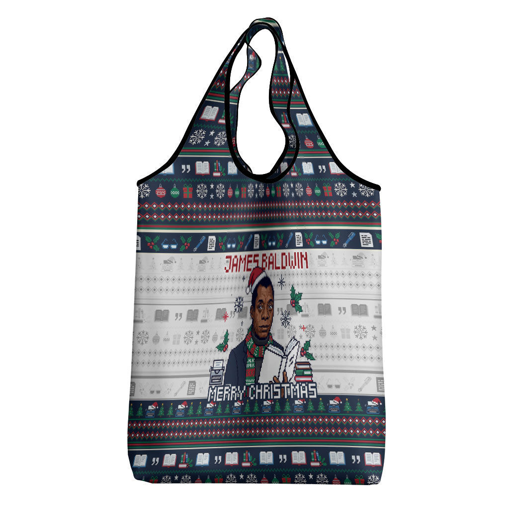 James Baldwin Christmas Santa Grocery Bag Ugly Pixel Pattern Black ...