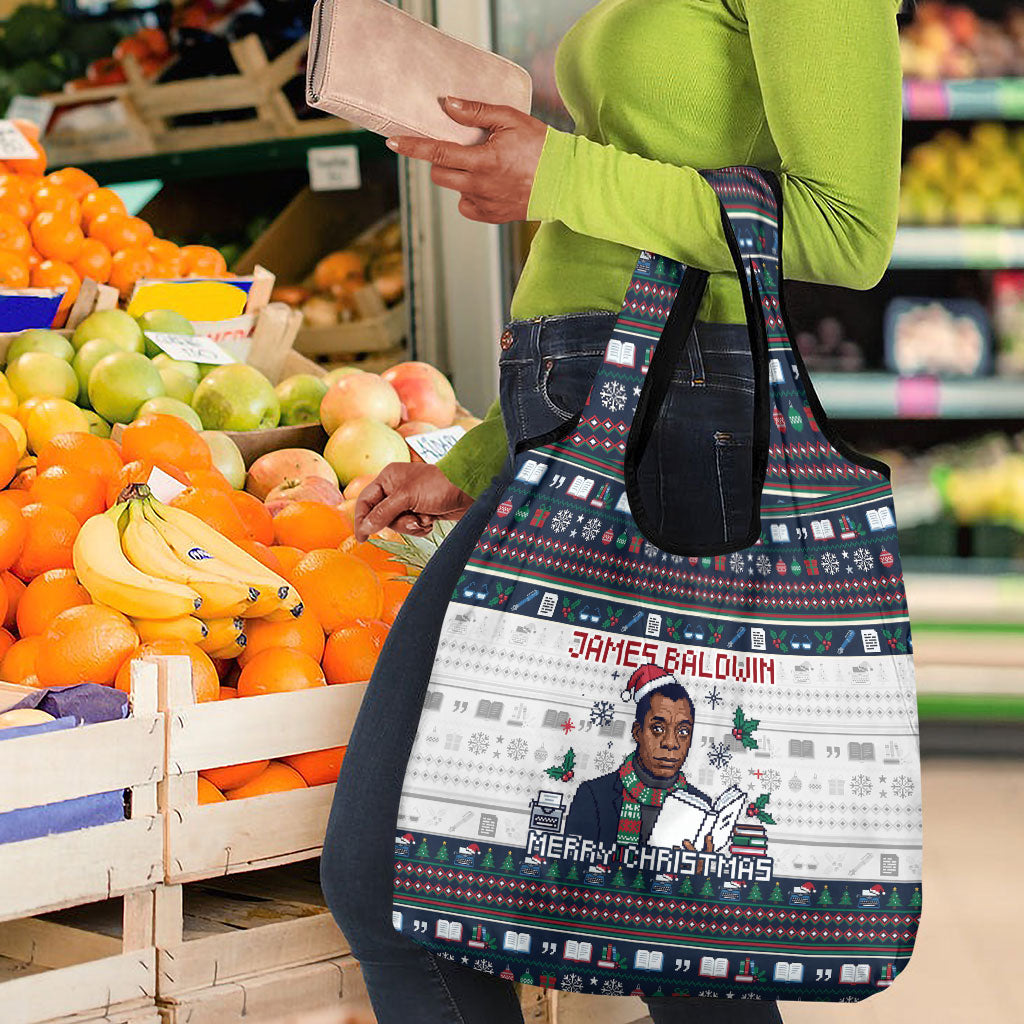 James Baldwin Christmas Santa Grocery Bag Ugly Pixel Pattern Black ...