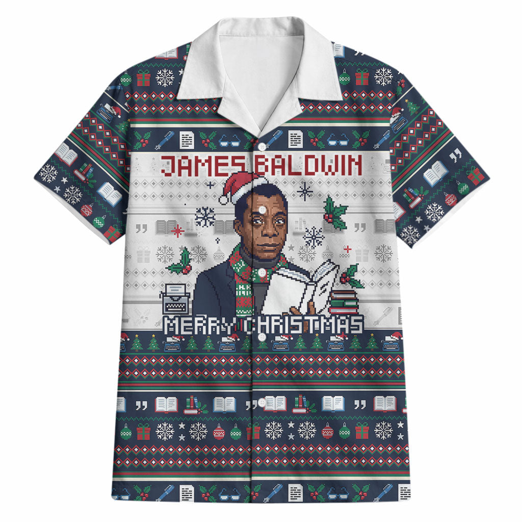 James Baldwin Christmas Santa Hawaiian Shirt Ugly Pixel Pattern Black ...