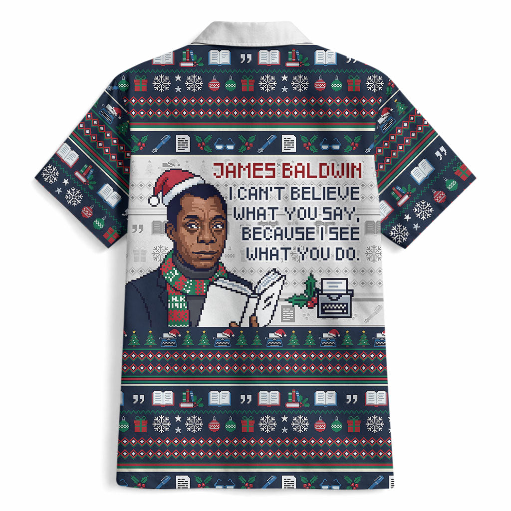 James Baldwin Christmas Santa Hawaiian Shirt Ugly Pixel Pattern Black History Holiday