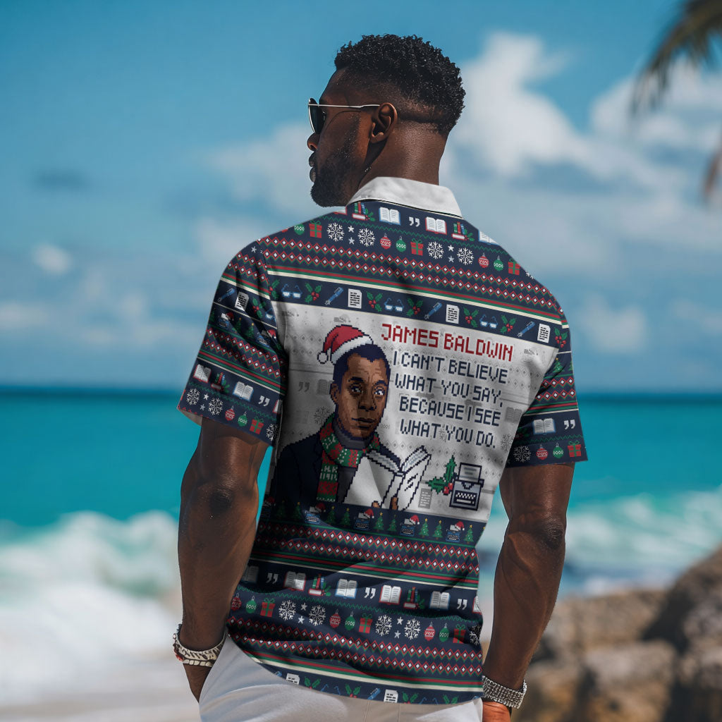 James Baldwin Christmas Santa Hawaiian Shirt Ugly Pixel Pattern Black History Holiday