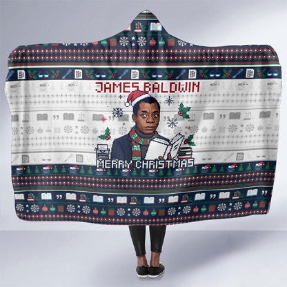 James Baldwin Christmas Santa Hooded Blanket Ugly Pixel Pattern Black History Holiday