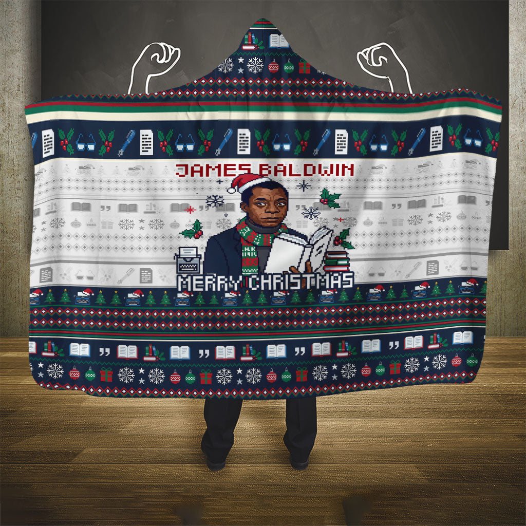 James Baldwin Christmas Santa Hooded Blanket Ugly Pixel Pattern Black History Holiday