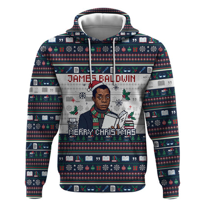 James Baldwin Christmas Santa Hoodie Ugly Pixel Pattern Black History Holiday