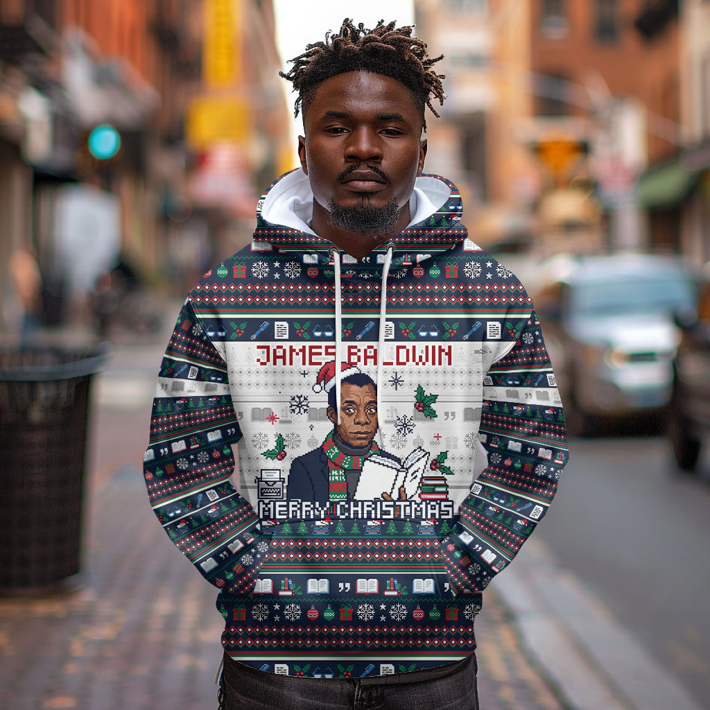 James Baldwin Christmas Santa Hoodie Ugly Pixel Pattern Black History Holiday
