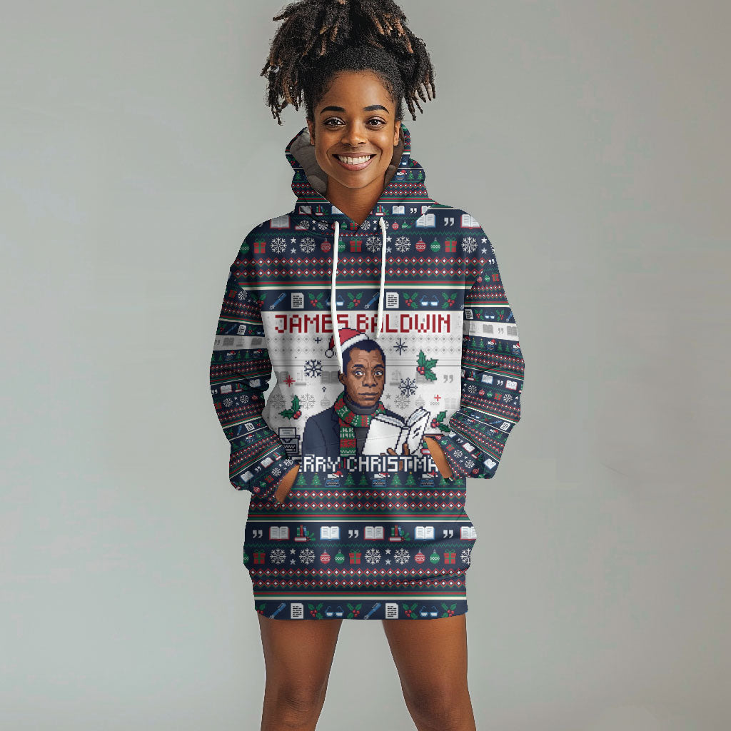 James Baldwin Christmas Santa Hoodie Dress Ugly Pixel Pattern Black ...