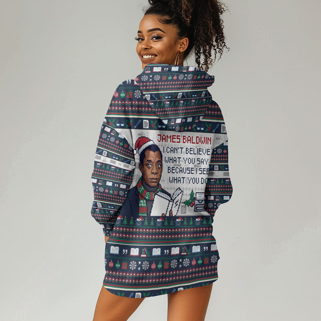 James Baldwin Christmas Santa Hoodie Dress Ugly Pixel Pattern Black History Holiday