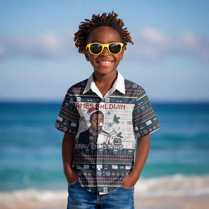 James Baldwin Christmas Santa Kid Hawaiian Shirt Ugly Pixel Pattern Black History Holiday