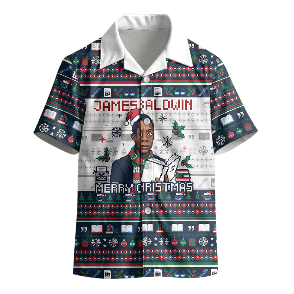 James Baldwin Christmas Santa Kid Hawaiian Shirt Ugly Pixel Pattern Black History Holiday