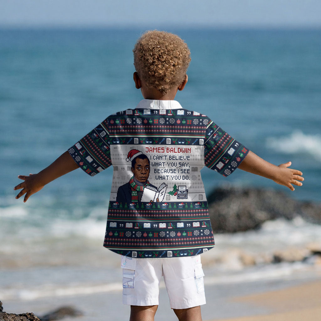 James Baldwin Christmas Santa Kid Hawaiian Shirt Ugly Pixel Pattern Black History Holiday