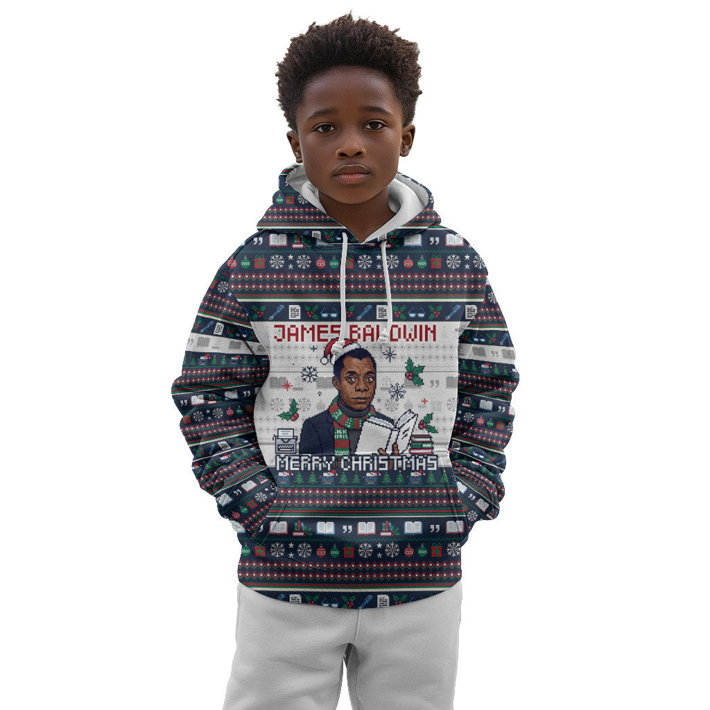 James Baldwin Christmas Santa Kid Hoodie Ugly Pixel Pattern Black History Holiday