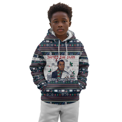 James Baldwin Christmas Santa Kid Hoodie Ugly Pixel Pattern Black History Holiday