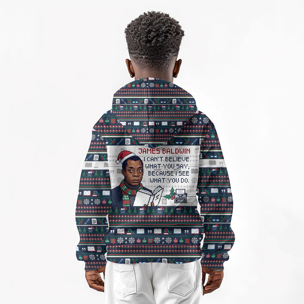 James Baldwin Christmas Santa Kid Hoodie Ugly Pixel Pattern Black History Holiday