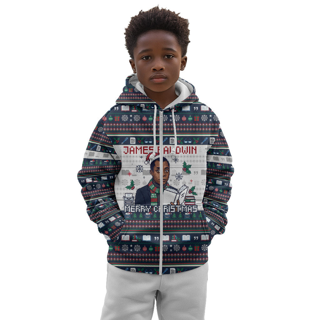 James Baldwin Christmas Santa Kid Hoodie Ugly Pixel Pattern Black History Holiday