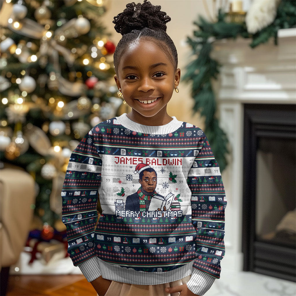 James Baldwin Christmas Santa Kid Ugly Christmas Sweater Ugly Pixel Pattern Black History Holiday