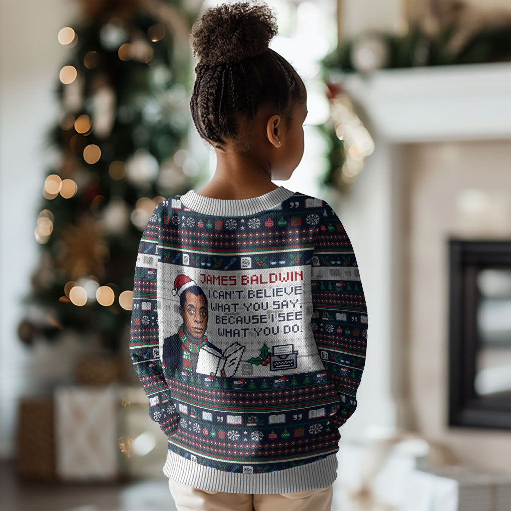 James Baldwin Christmas Santa Kid Ugly Christmas Sweater Ugly Pixel Pattern Black History Holiday