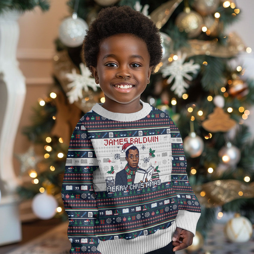 James Baldwin Christmas Santa Kid Ugly Christmas Sweater Ugly Pixel Pattern Black History Holiday
