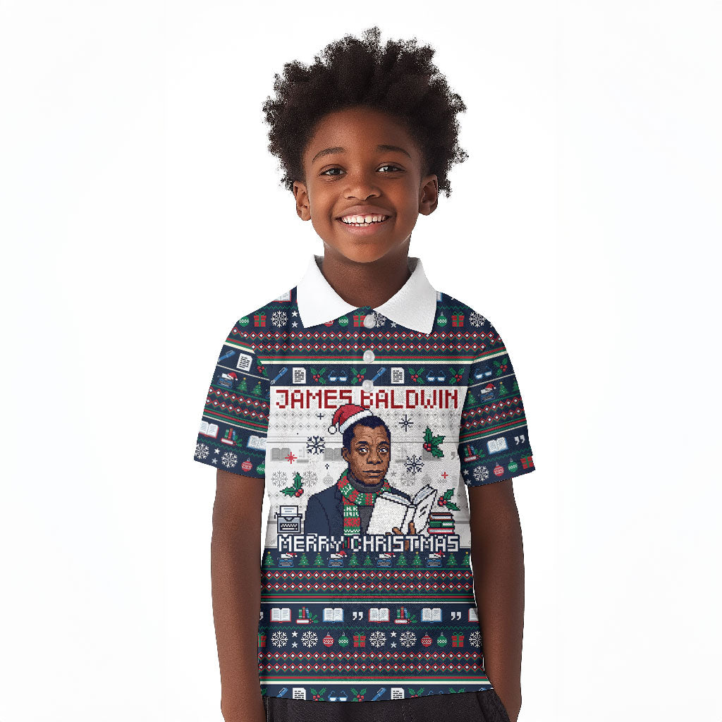 James Baldwin Christmas Santa Kid Polo Shirt Ugly Pixel Pattern Black ...