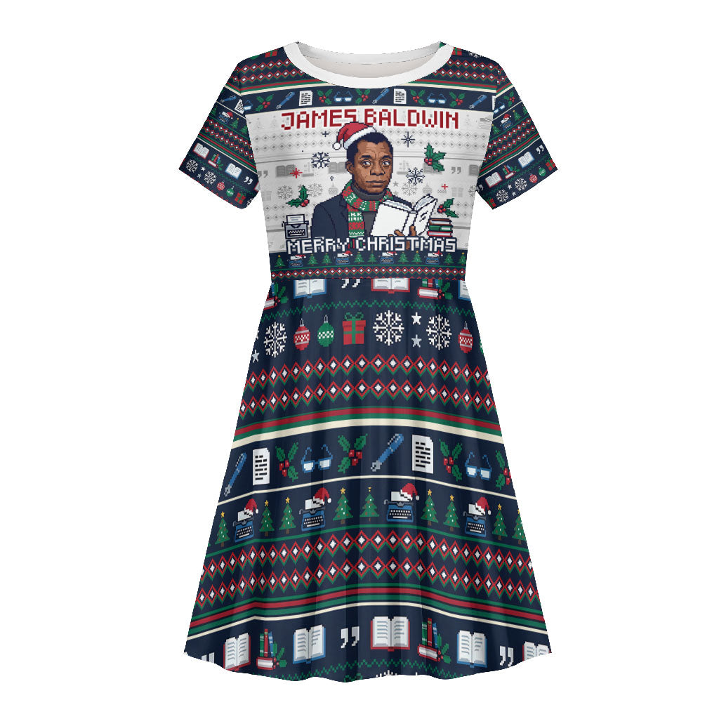 James Baldwin Christmas Santa Kid Short Sleeve Dress Ugly Pixel Pattern Black History Holiday