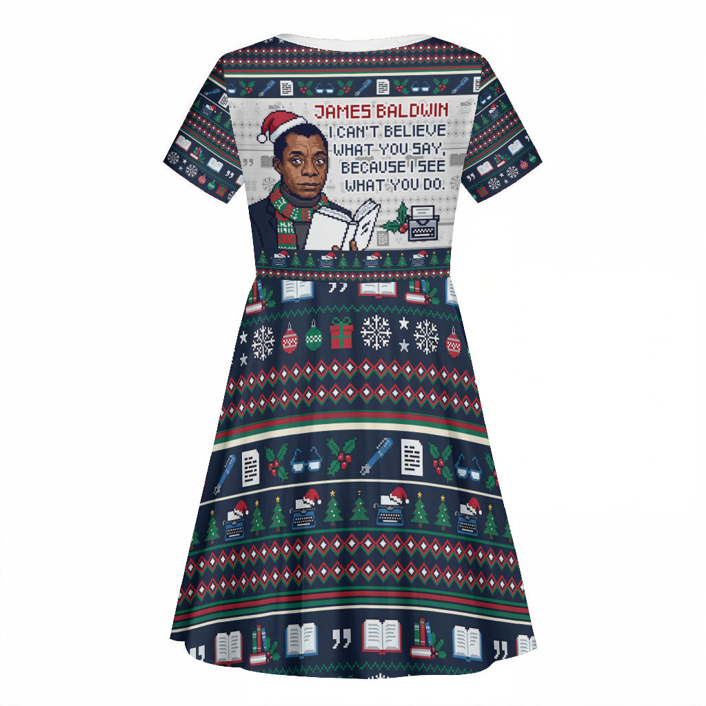 James Baldwin Christmas Santa Kid Short Sleeve Dress Ugly Pixel Pattern Black History Holiday