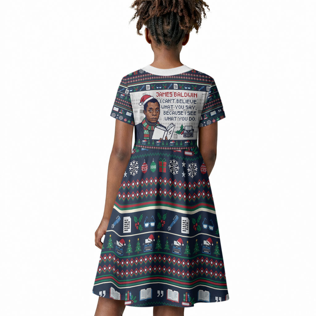 James Baldwin Christmas Santa Kid Short Sleeve Dress Ugly Pixel Pattern Black History Holiday
