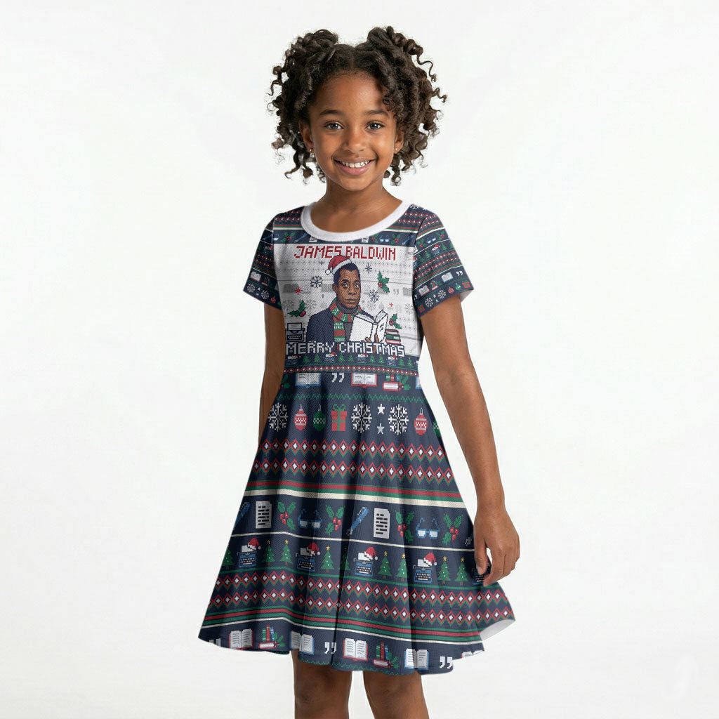 James Baldwin Christmas Santa Kid Short Sleeve Dress Ugly Pixel Pattern Black History Holiday
