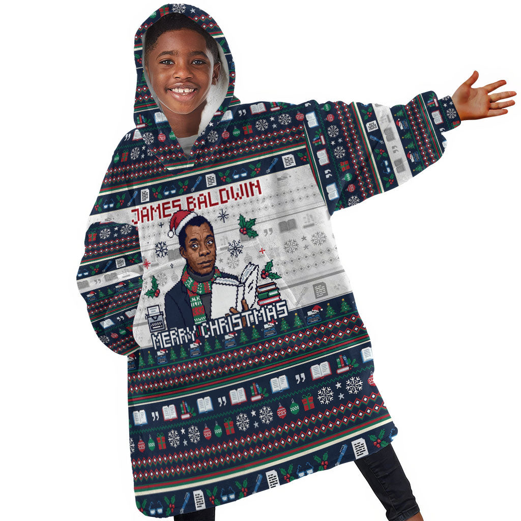 James Baldwin Christmas Santa Kid Wearable Blanket Hoodie Ugly Pixel Pattern Black History Holiday