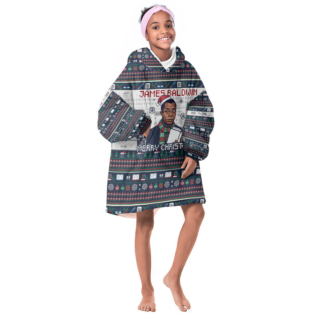 James Baldwin Christmas Santa Kid Wearable Blanket Hoodie Ugly Pixel Pattern Black History Holiday