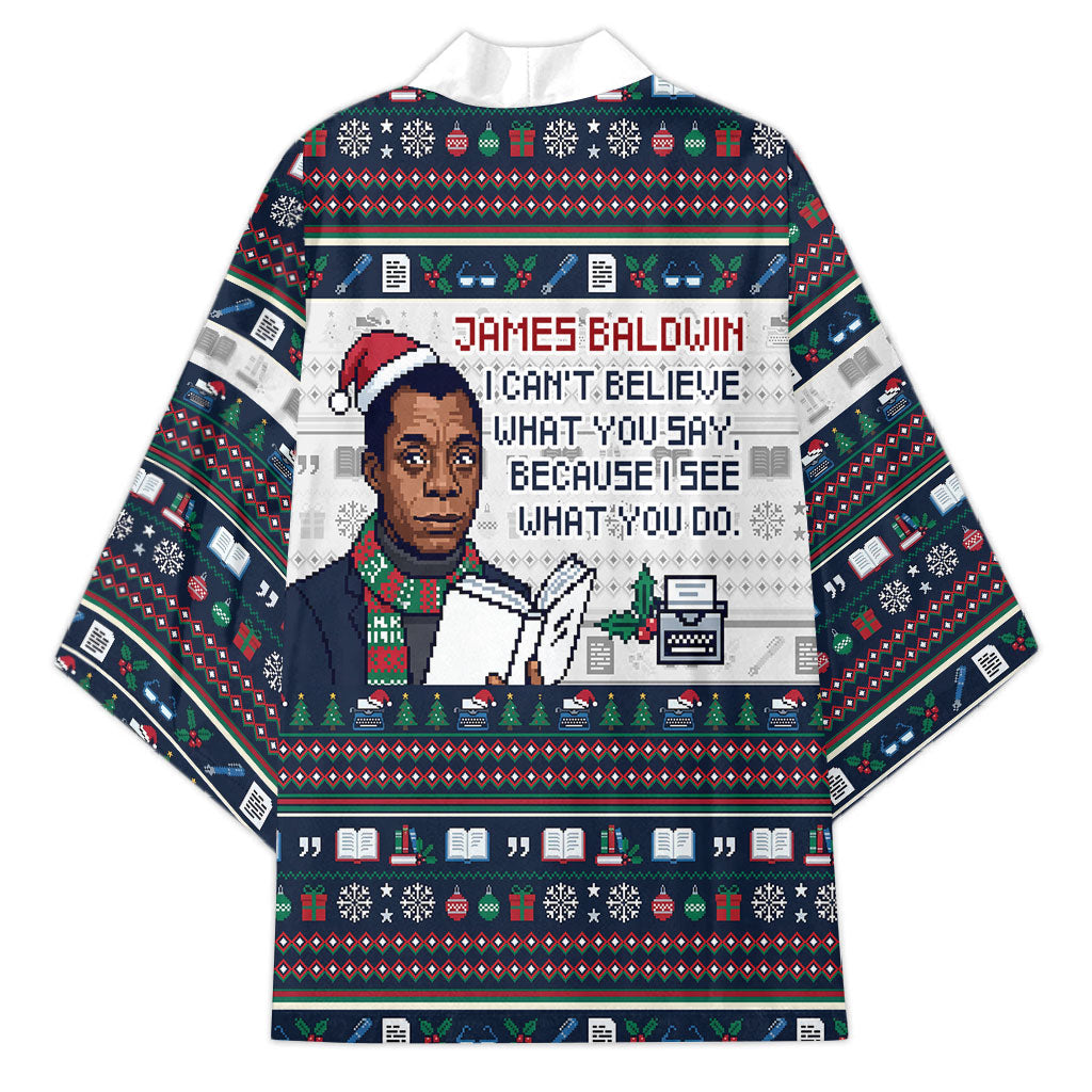 James Baldwin Christmas Santa Kimono Ugly Pixel Pattern Black History Holiday