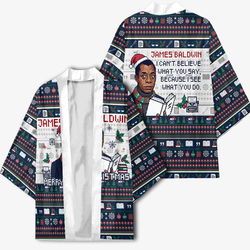 James Baldwin Christmas Santa Kimono Ugly Pixel Pattern Black History Holiday