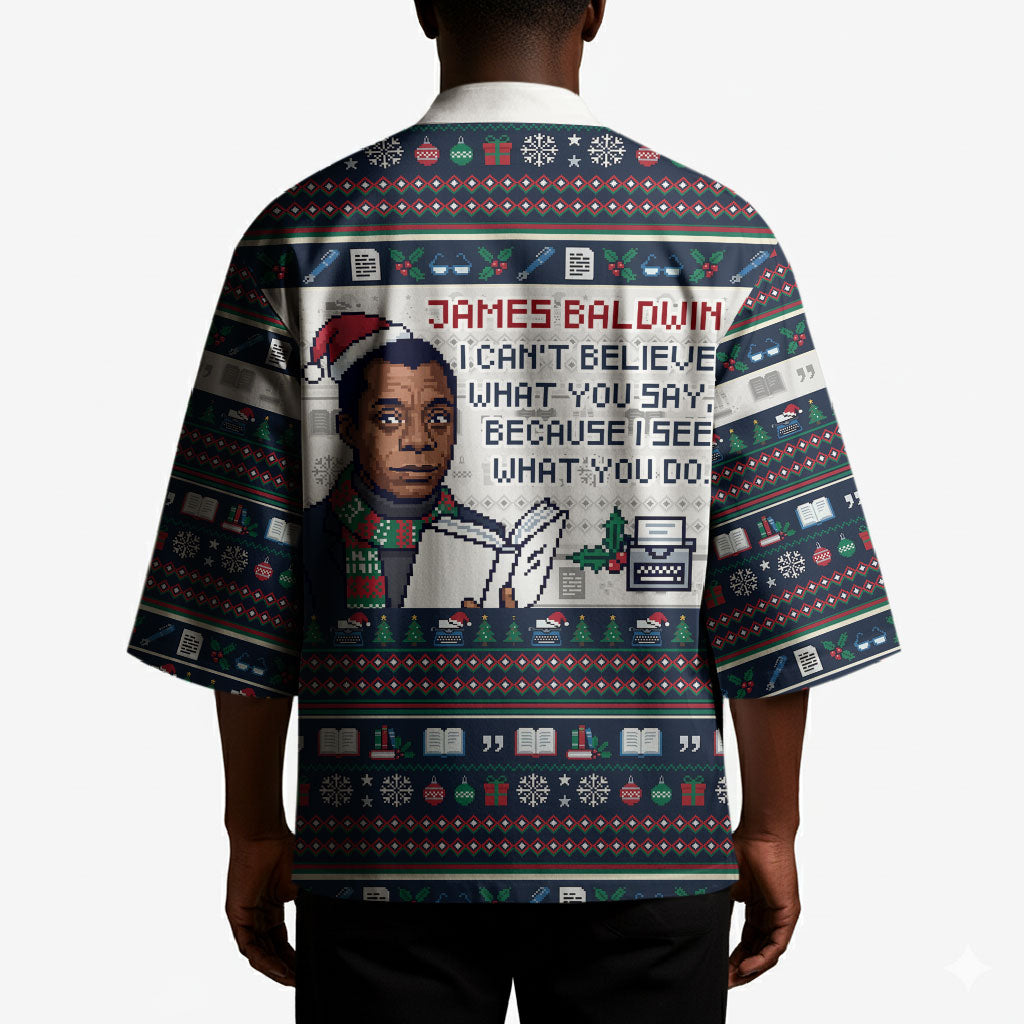 James Baldwin Christmas Santa Kimono Ugly Pixel Pattern Black History Holiday